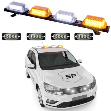 5 Giroflex 1,0mt 4 cupulas �mbar e branco 264 leds 12v e estrobo branco