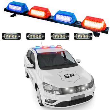 5 Giroflex 1.0mt 4 cupulas vermelho azul 264 leds 12v e estrobo branco
