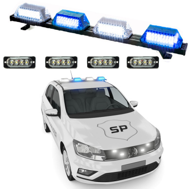 5 Giroflex 1.0mt 4 cupulas azul branco 264 leds 12v e estrobo branco