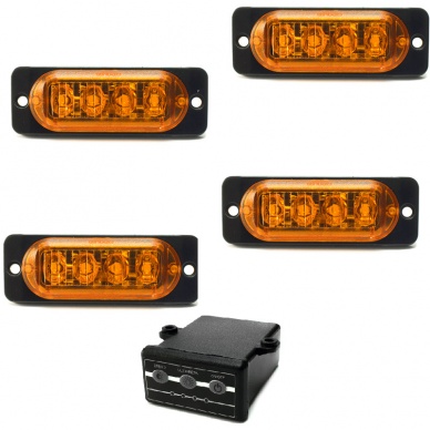 10 Conjunto de 4 Estrobo Led �mbar laranja  bivolt SMD alta visualiza��o efeitos