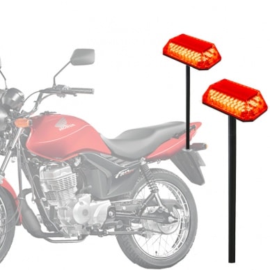 5 Conjunto de haste e giroflex em c�pula para motos led vermelho fixa��o por parafusos com 84 leds 12vcc