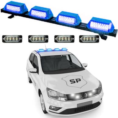 5 Giroflex 1.0mt 4 cupulas azul 264 leds 12v e estrobo branco