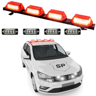 5 Giroflex 1.0mt 4 cupulas vermelhas 264 leds 12v e estrobo branco
